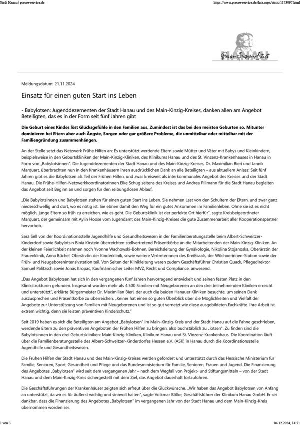 Einsatz für einen guten Start ins Leben