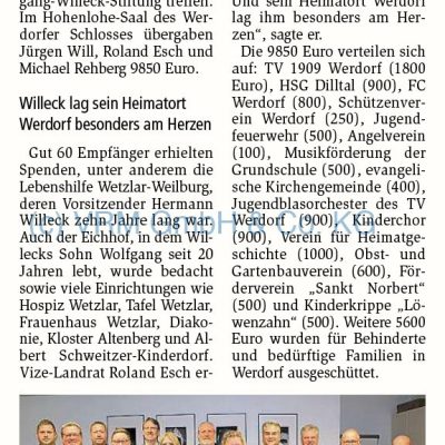Willeck-Stiftungen spenden 9.850 Euro