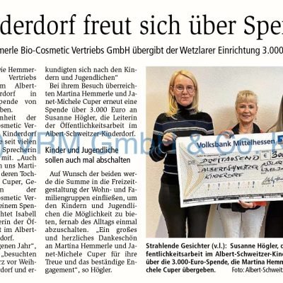 Kinderdorf freut sich über Spende