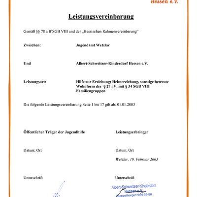 Leistungsvereinbarung Familiengruppen Wetzlar
