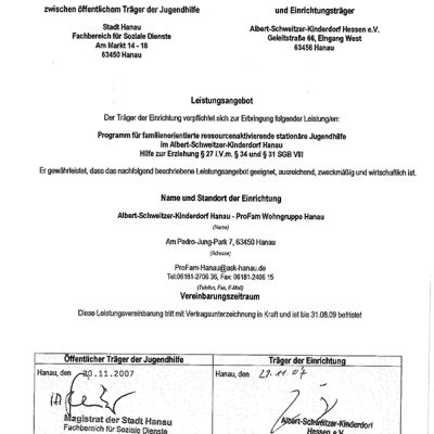 Leistungsvereinbarung ProFam-Wohngruppe Hanau