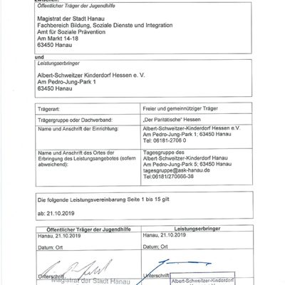 Leistungsvereinbarung Tagesgruppe Hanau