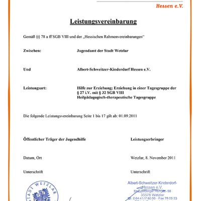 Leistungsvereinbarung Tagesgruppe Wetzlar