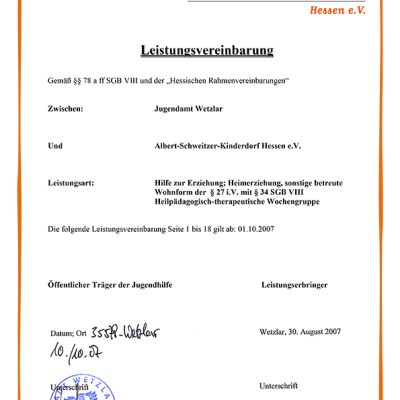 Leistungsvereinbarung Wochengruppe Wetzlar