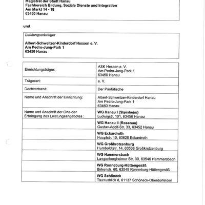 Leistungsvereinbarung Wohngruppe Hanau