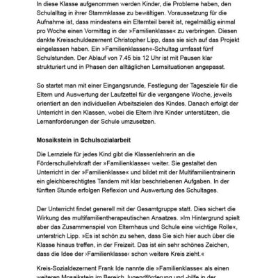Familienklasse hilft bei Problemen