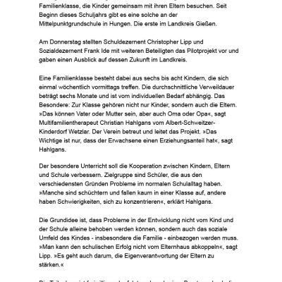 Im Unterricht mit Mama und Papa